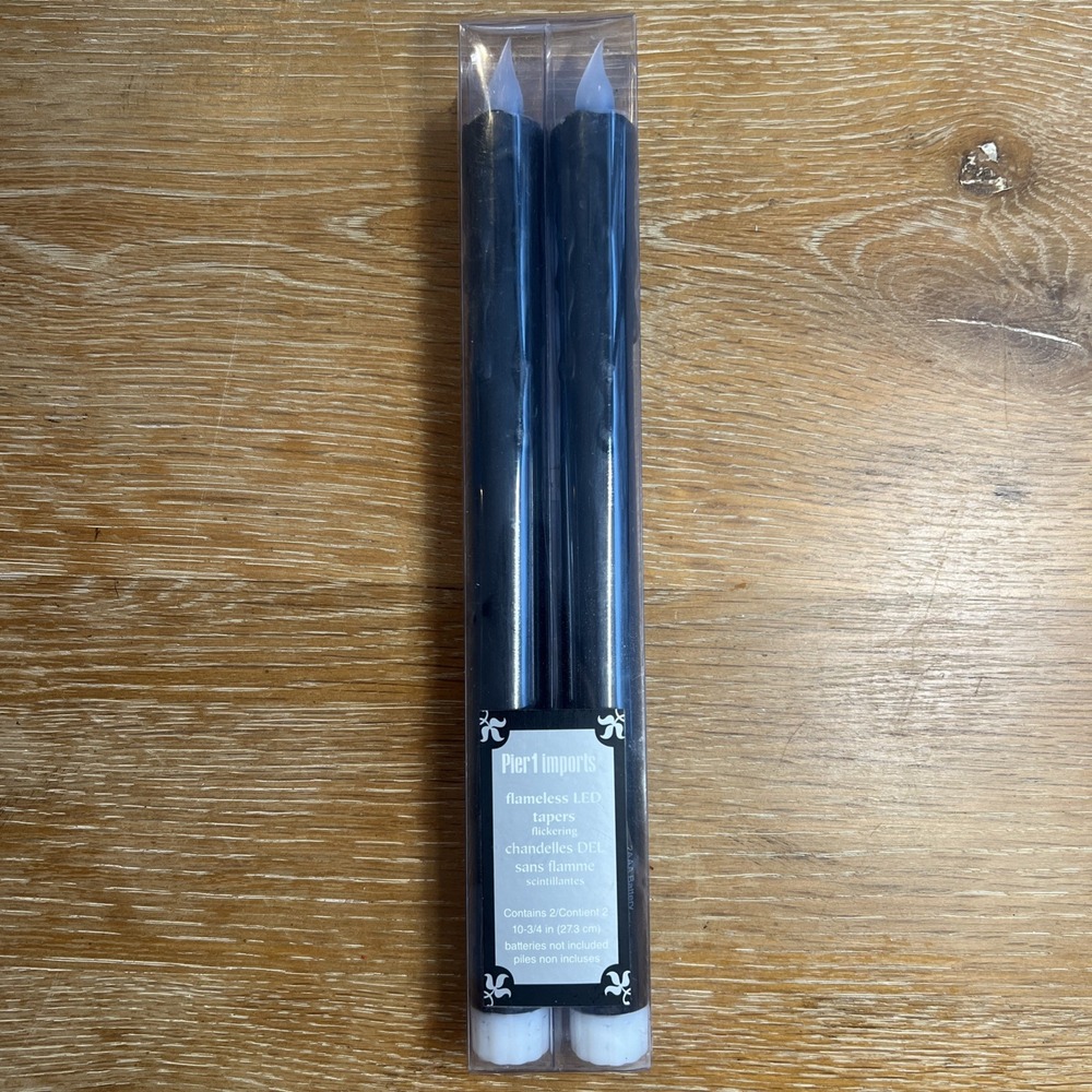 Pier 1 Flameless Flickering LED Taper 10-3/4 In Candles Black‎ Halloween